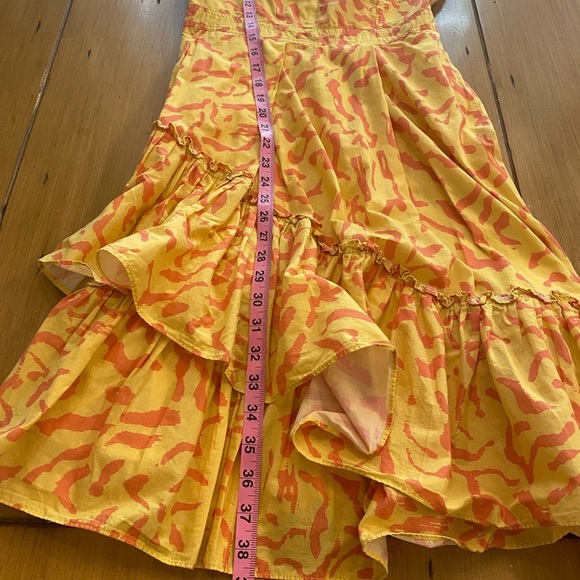 Derek Lam Women’s Sleeveless Midi Cotton Yellow Pink Ruffle Dress size 40 medium - Picture 10 of 13
